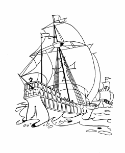 Columbus Day Ship In Sea Coloring Pages | Coloring