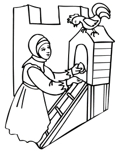 Hen Coloring Page | A Girl At A Henhouse