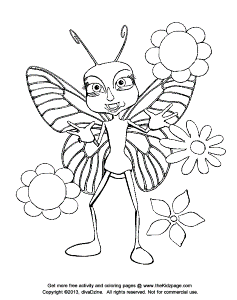 Cartoon Butterfly with Flowers - Free Coloring Pages for Kids