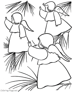 Christmas Coloring Pages - Angels on Tree