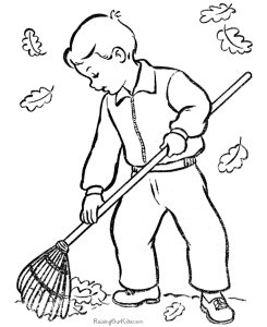 Raking Leaves Fall - Fall Coloring Pages : Coloring Pages for Kids