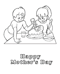 kids making mothers day cake coloring page