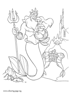 The Little Mermaid - Young princess Ariel and King Triton coloring