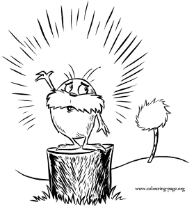 The Lorax - The Lorax worried about the tree cutting coloring page