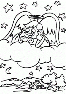 Happy Angel On Clouds Coloring Pages Angel Coloring Sheet Coloring
