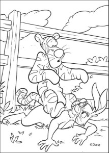 Winnie The Pooh coloring pages - Tigger playing with Rabbit