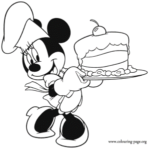 Mickey Mouse - Minnie baking a cake coloring page