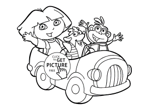 Dora in car coloring pages for kids printable free