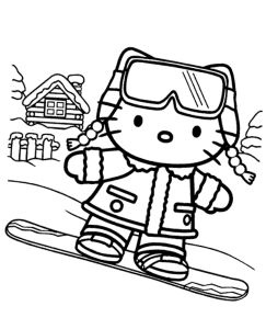 Hello Kitty on snowboard printable image - Topcoloringpages.net