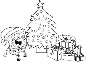 Spongebob Have A Gift In The Christmas Coloring Page
