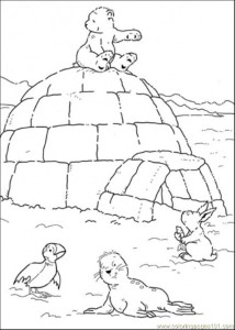 Coloring Pages Polar Bear Is Sitting On The House (Cartoons