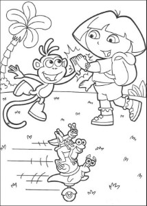 DORA THE EXPLORER coloring pages - Dora, Boots and fiesta Trio