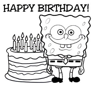 Spongebob and Birth Day Cake Coloring Page | Kids Coloring Page
