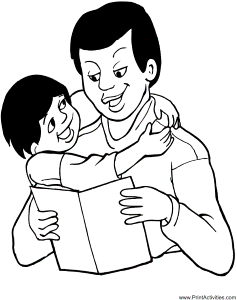 Fathers Day Coloring Page | Boy Giving Card To Dad