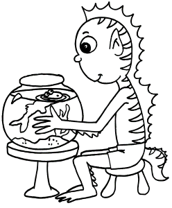 Goldfish Coloring Page | An Alien With A Goldfish Bowl