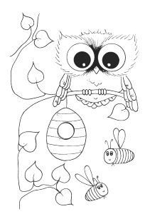 Cute Owl With Bees Coloring Pages - Owl Coloring Pages : Free