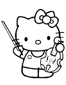 Hello Kitty Playing Violin Instrument Coloring Page | HM Coloring