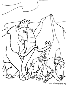 Ice Age - Manny, Sid and Diego travelling coloring page