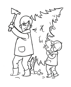 Christmas Tree Coloring Pages - Cutting down the Christmas Tree