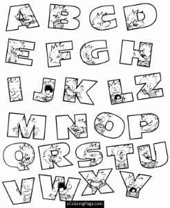 Alphabet with Calvin and Hobbs Coloring Page for Kids Printable