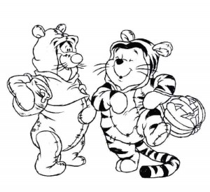 Winnie The Pooh With Tiger In New Dresses Coloring Pages