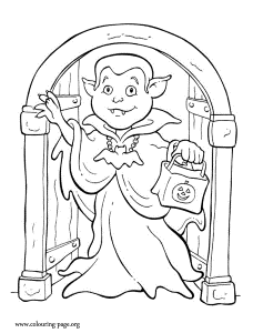Halloween - Vampire with a trick-or-treat bag coloring page