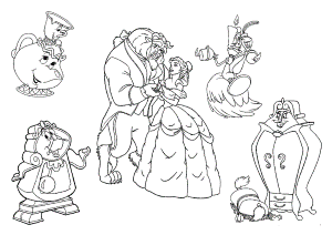All Characters Beauty and The Beast Coloring Page | Kids Coloring Page