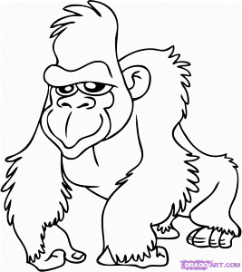 How to Draw a Gorilla, Cartoon Gorilla, Step by Step, Rainforest