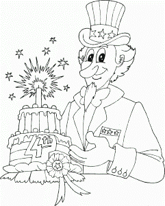 Uncle Sam with 4th of July cake Coloring Pages Printable