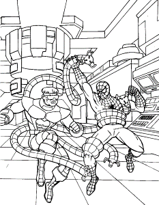Spiderman Fight Octupius Coloring For Kids - Spiderman Coloring