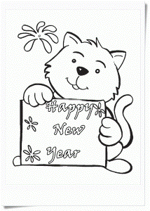 Cat Greeting Card New Year Coloring Pages - New Year Coloring