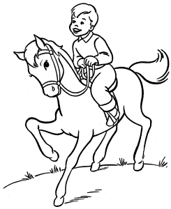 Horse Coloring Pages | Printable boy is riding his horse Coloring