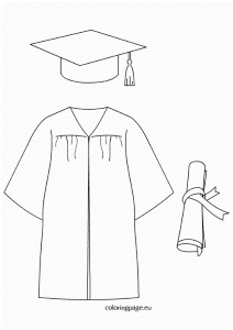 Graduation Cap Diploma Gown Dress - Coloring Page