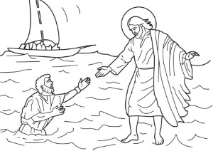 Jesus walks on water coloring page