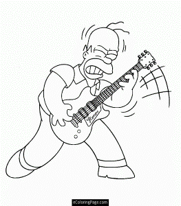 The Simpsons Homer Simpson Playing Guitar Like a Rockstar Coloring