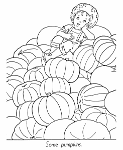 Halloween Pumpkin Coloring Pages - Boy in Pumpkin Patch