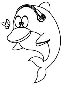 Cute Dolphin Listening To Music Coloring Page | Free Printable